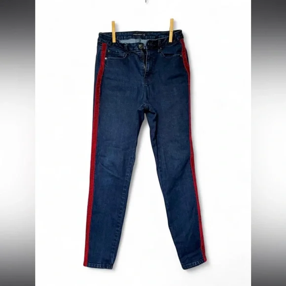 Y2K Skinny Jeans With Red Velvet Stripe - Picture 2 of 5